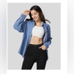 Halara Magic Collared Button Up Lake Side Blue Striped